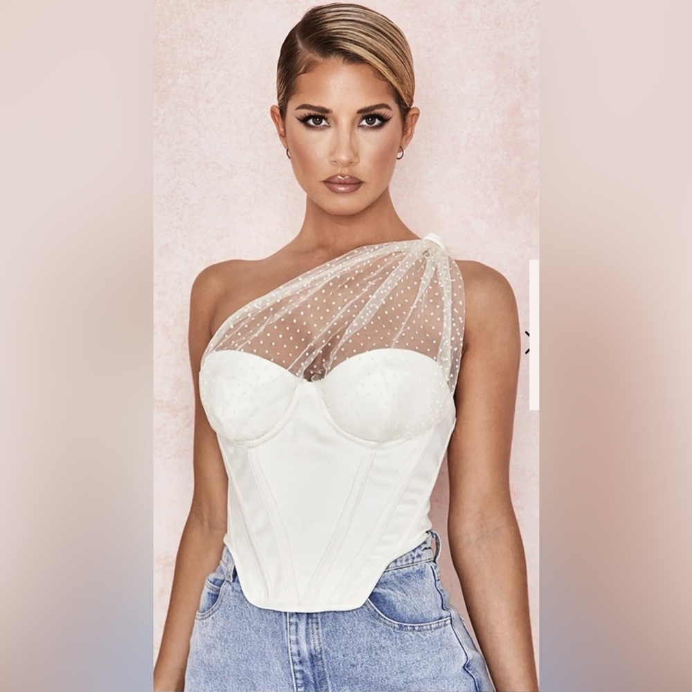 HOUSE OF CB IVORY DRAPED TULLE CORSET sold out delicate and beautiful SIZE M